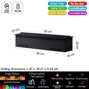 Smart water vapor fireplace, 3D flame effect